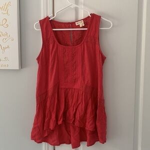 Meadow Rue Tank Top‎ size small eyelet top peplum pink red